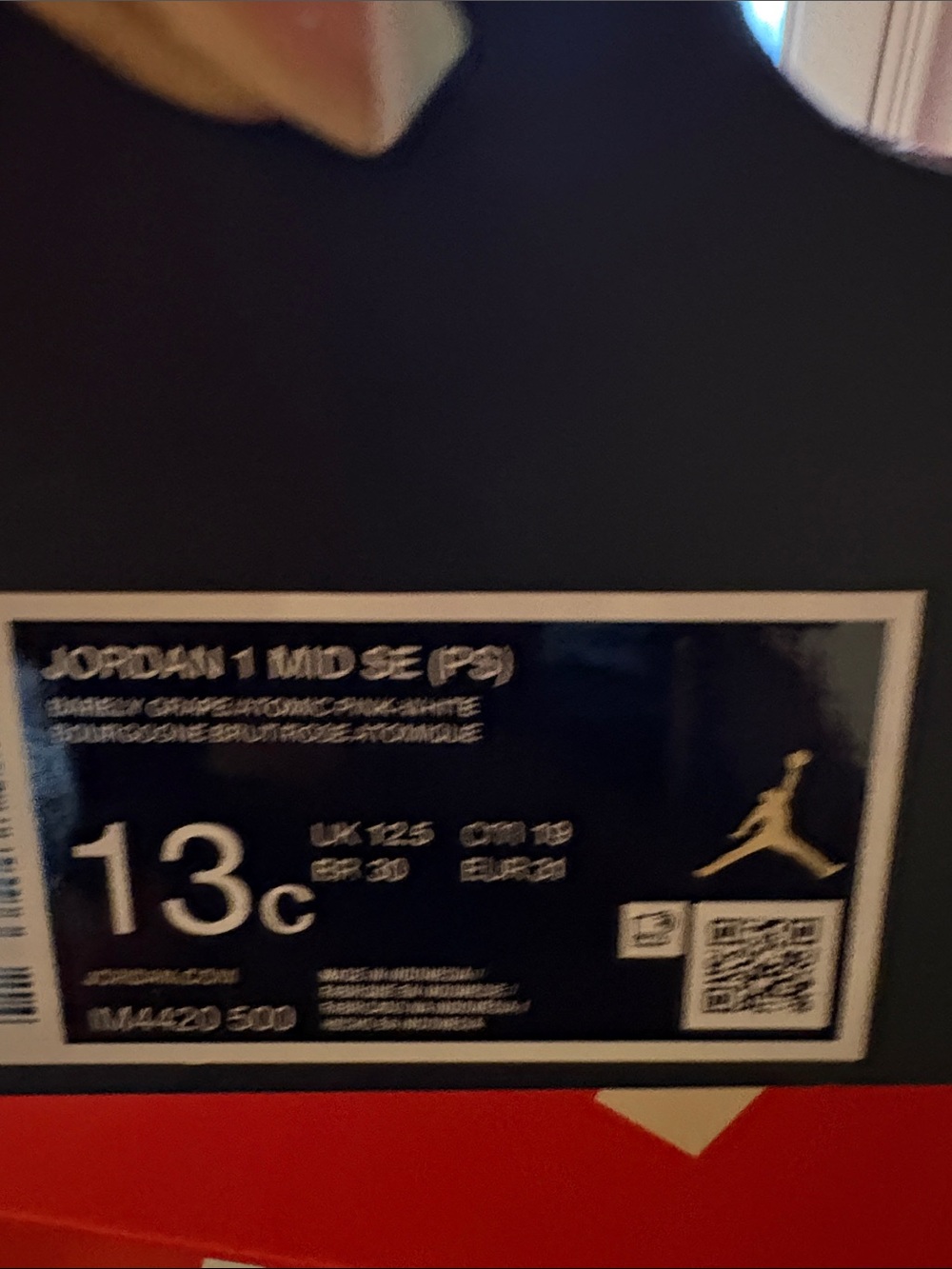 Jordan Kids Sneakers White with Pink Coral and Iridescent Blue Swooshes - Picture 2 of 4